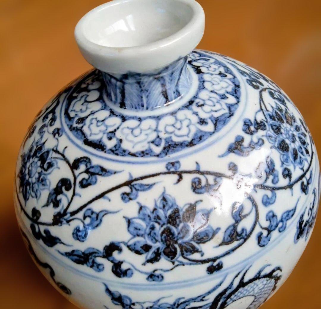 唐物　染付龍文花瓶　明時代　中国　大名品