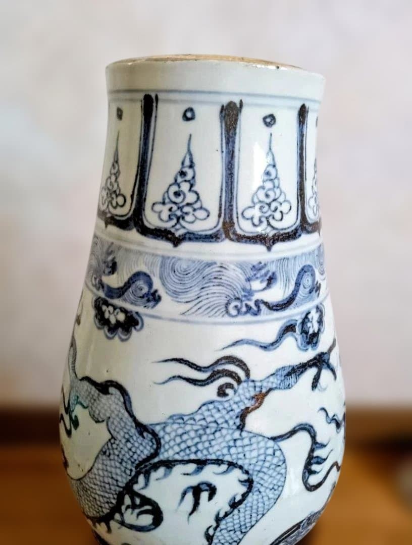 唐物　染付龍文花瓶　明時代　中国　大名品