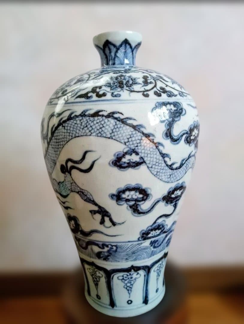 唐物　染付龍文花瓶　明時代　中国　大名品