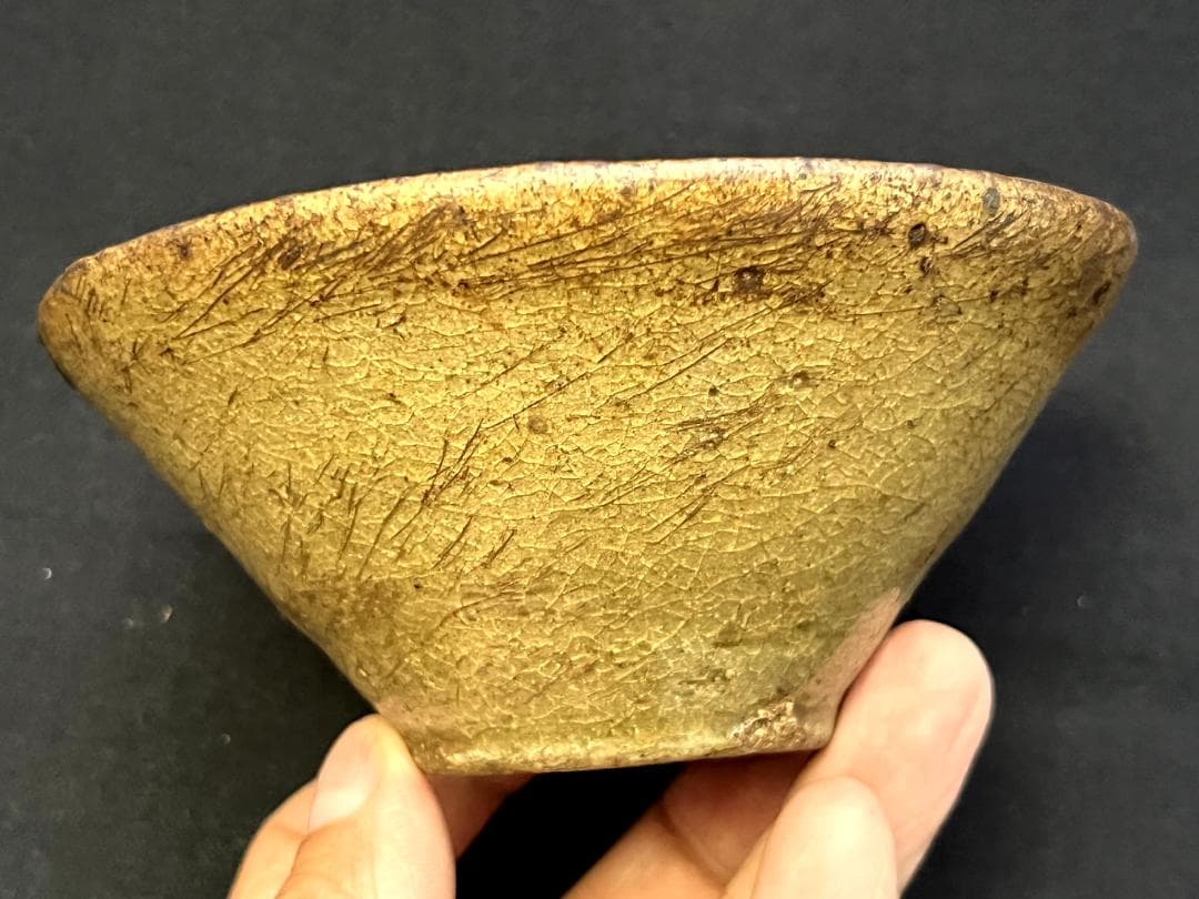 茶碗■古唐津灰釉抹茶碗 ぐい呑 江戸期（伊羅保・高麗・黄瀬戸） 時代物 骨董品■