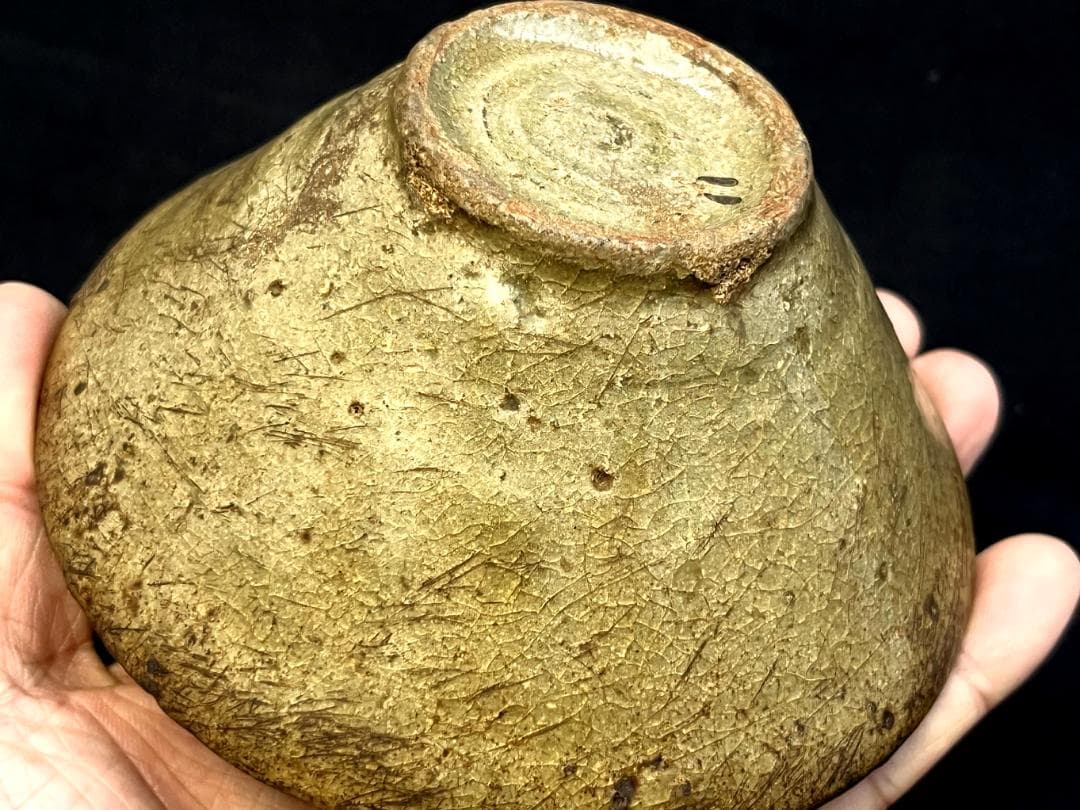 茶碗■古唐津灰釉抹茶碗 ぐい呑 江戸期（伊羅保・高麗・黄瀬戸） 時代物 骨董品■