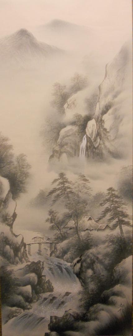 掛け軸 和信 水墨山水 絹本 希少 軸装 茶道具 掛軸 美品 です。