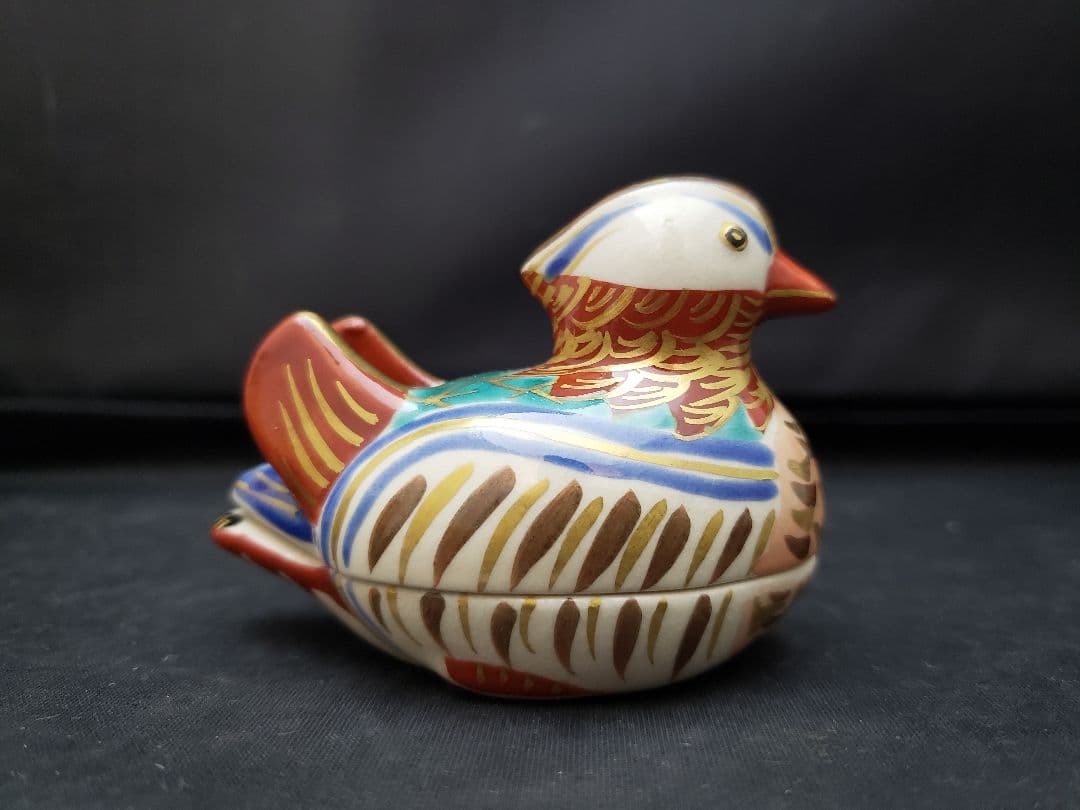 仁清　鴛鴦　香合　御室窯　茶道具　色絵金彩　オシドリ