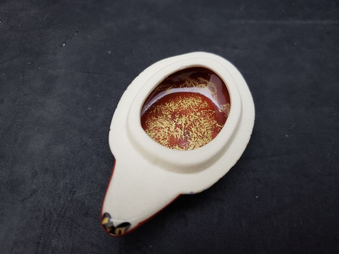 仁清　鴛鴦　香合　御室窯　茶道具　色絵金彩　オシドリ