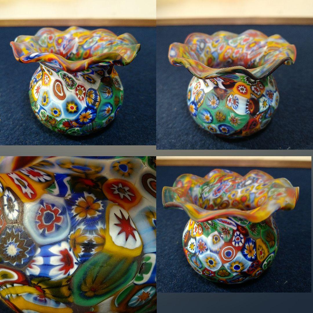 AH94 ムラノガラス製 蓋置 小物入 ジュエリー 飾り物 フリル型 壺型未使用