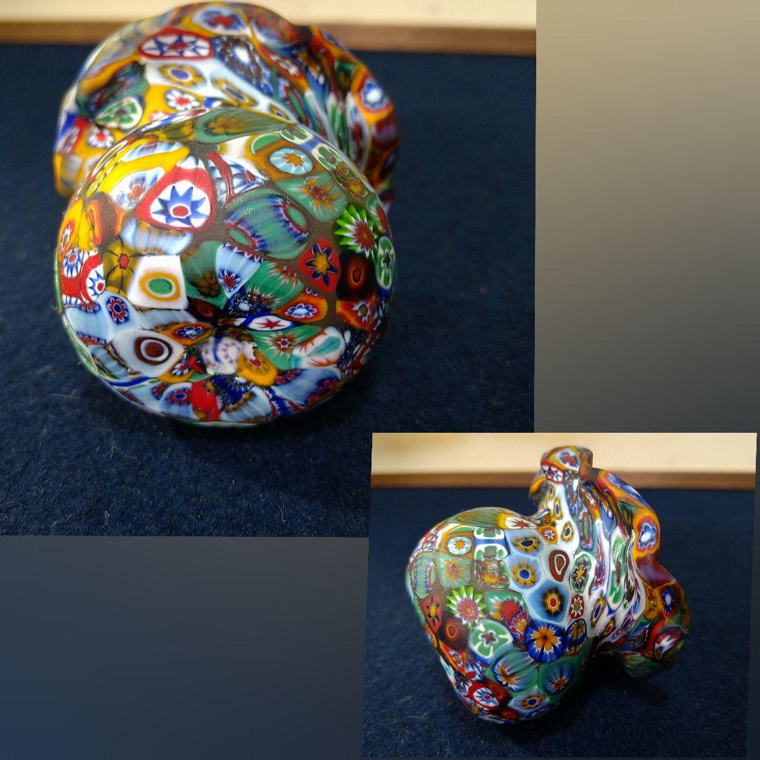 AH94 ムラノガラス製 蓋置 小物入 ジュエリー 飾り物 フリル型 壺型未使用