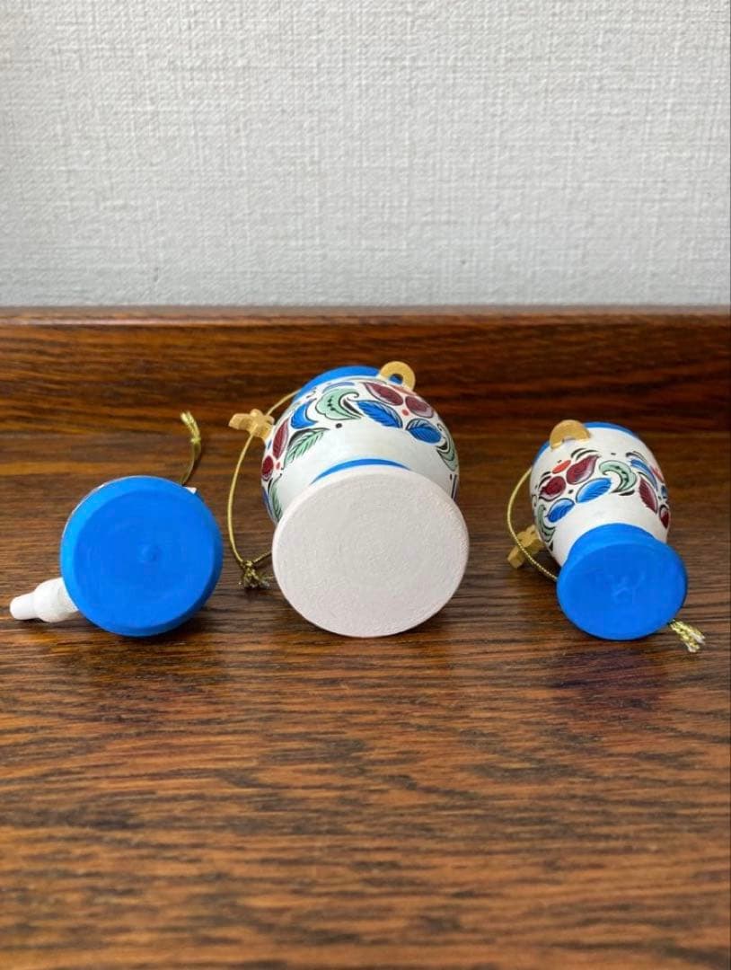 ロシア雑貨☆サモワール&ティーポットのオーナメント3個 マトリョーシカ オリガ作