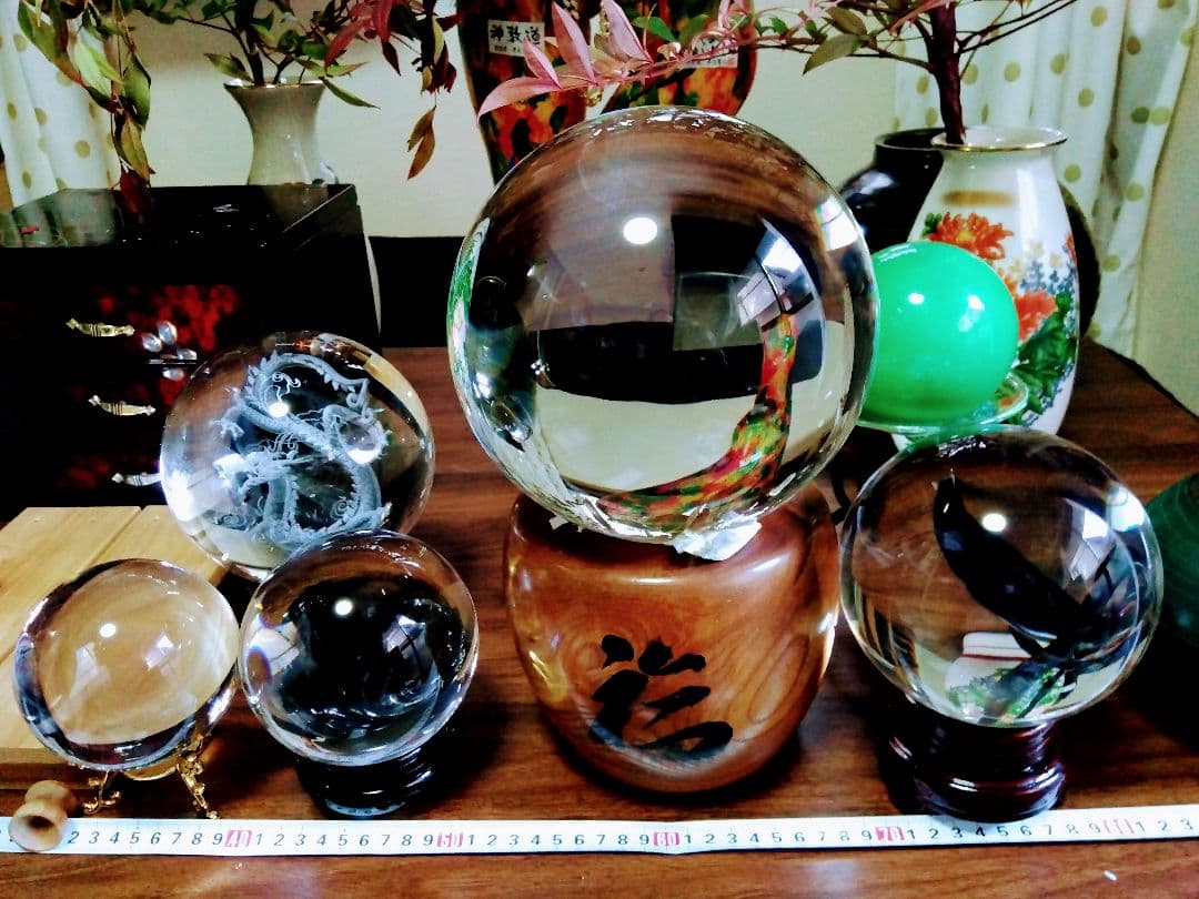 超綺麗＆超豪華.巨大.餅つき水晶玉の置物.直径20センチ位、餅つきセット付きます