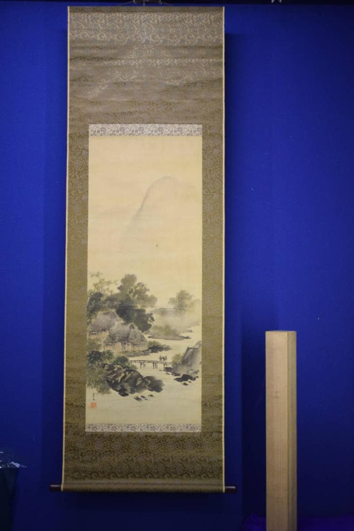 真作/南景/山水帰樵人物図/布袋屋掛軸HJ-390