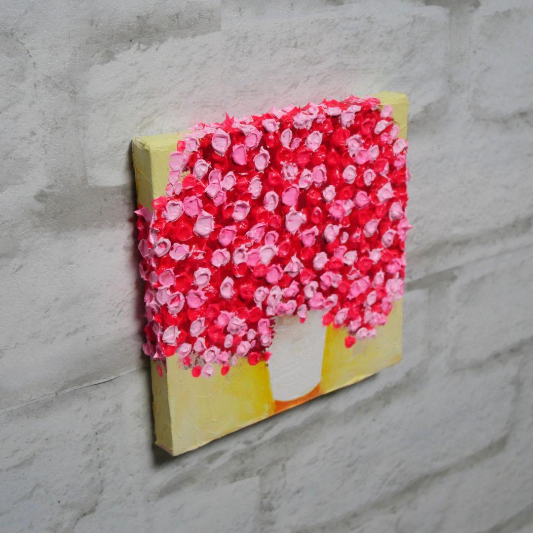 油絵 油彩 油彩画 絵画 アートパネル【ピンクかすみ草】