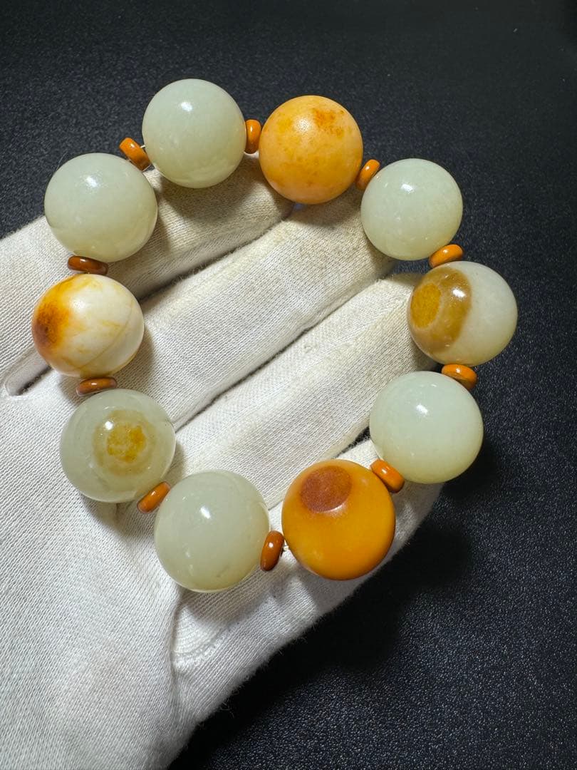 新疆産和田玉数珠　ブレスレット 腕輪 天然石 念珠 本玉 天然石 老玉 古玉