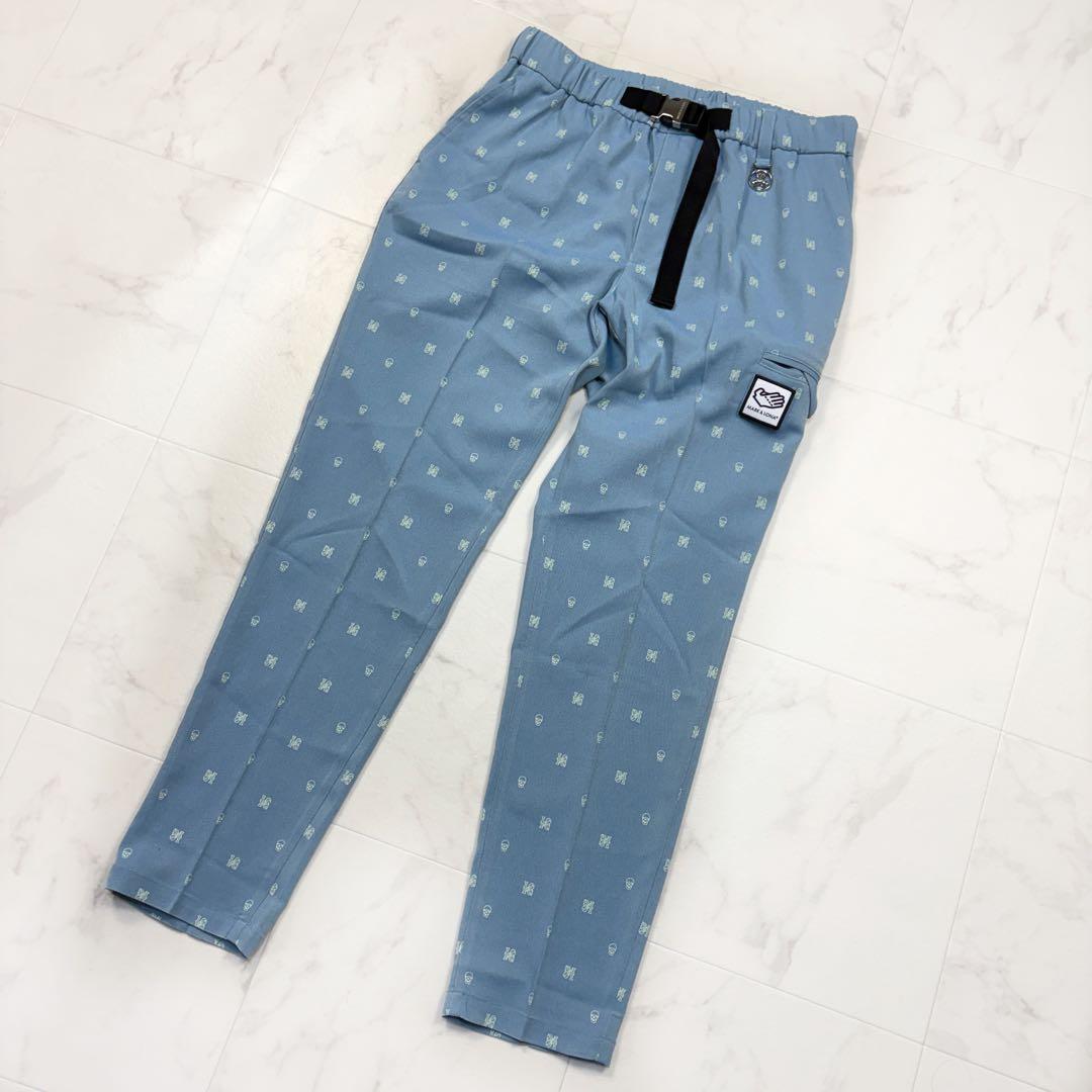マーク&ロナ　ゴルフパンツ　スカル　ワッペン　ロゴ　ベルト48 青　ウエストゴム
