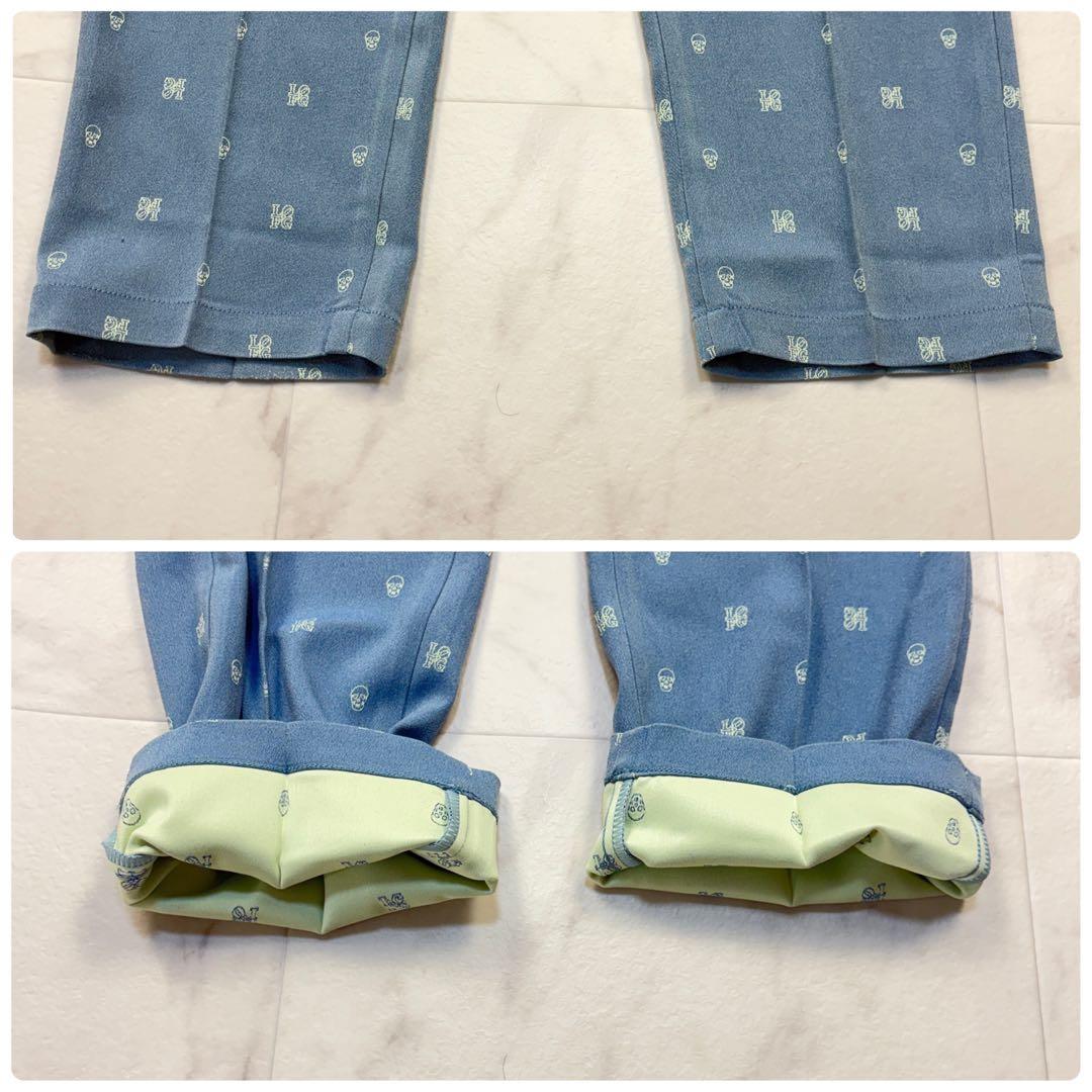 マーク&ロナ　ゴルフパンツ　スカル　ワッペン　ロゴ　ベルト48 青　ウエストゴム