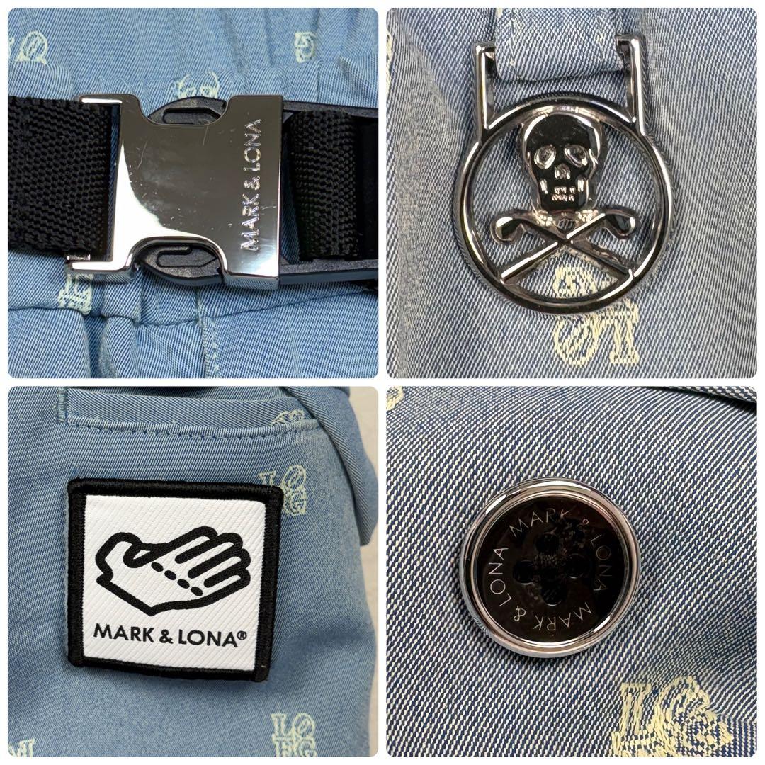 マーク&ロナ　ゴルフパンツ　スカル　ワッペン　ロゴ　ベルト48 青　ウエストゴム