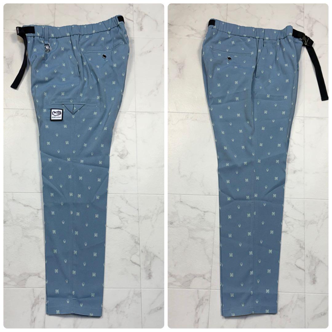 マーク&ロナ　ゴルフパンツ　スカル　ワッペン　ロゴ　ベルト48 青　ウエストゴム