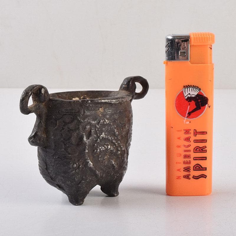 中国　古銅宣徳銅　山水文刻　三足香炉　V　R9217