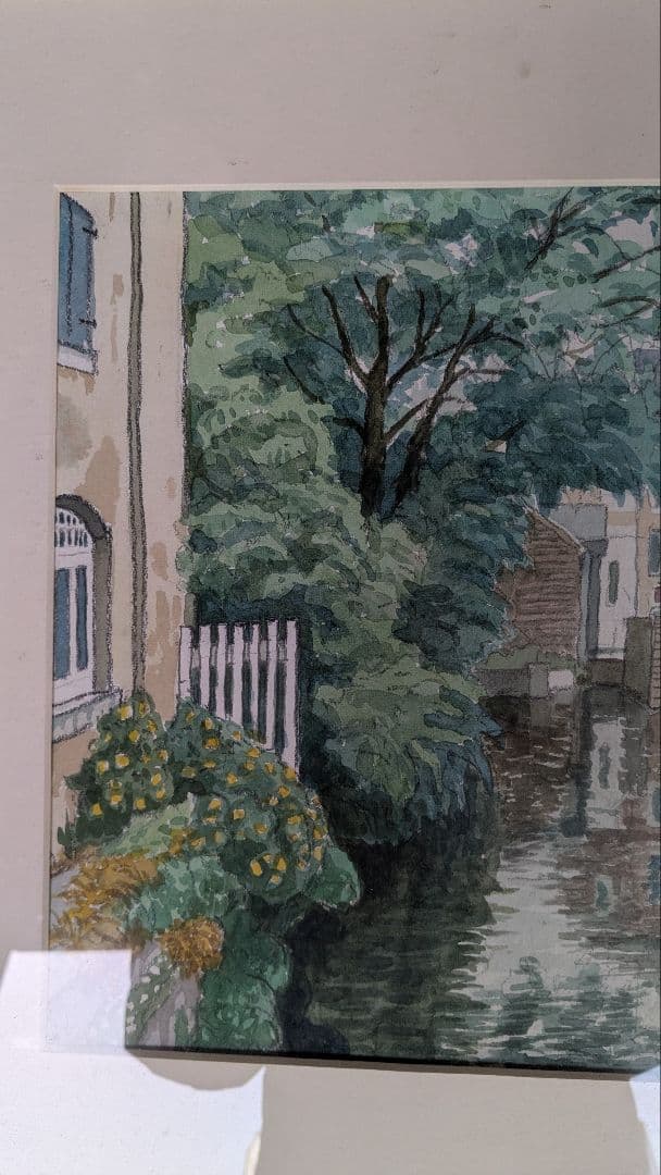 「ポン・タヴァンの町」斎藤茂作　 水彩画 フレーム付き