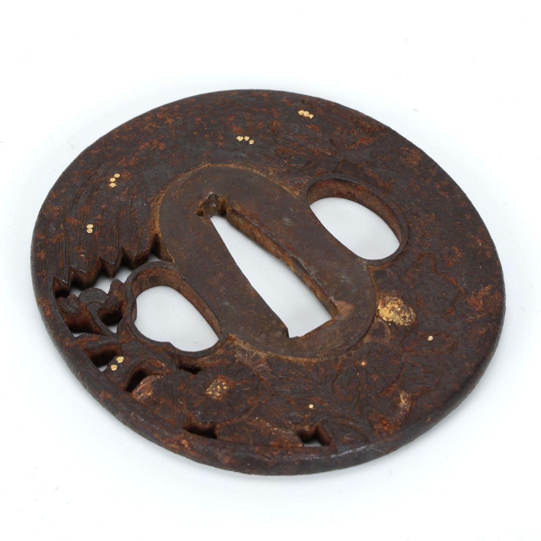 【時代物】日本刀 拵え一式 五種 鮫皮巻 黒呂塗 蜘蛛椿花図 刀装具 武士具