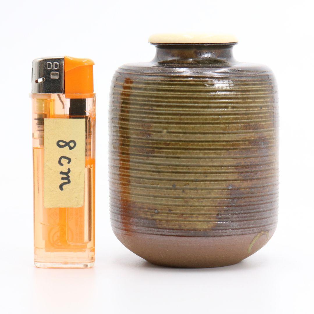 渡辺伸治作 大名物 円乗坊肩衝写 茶入 茶道具 仕覆 共箱　C384　Z1