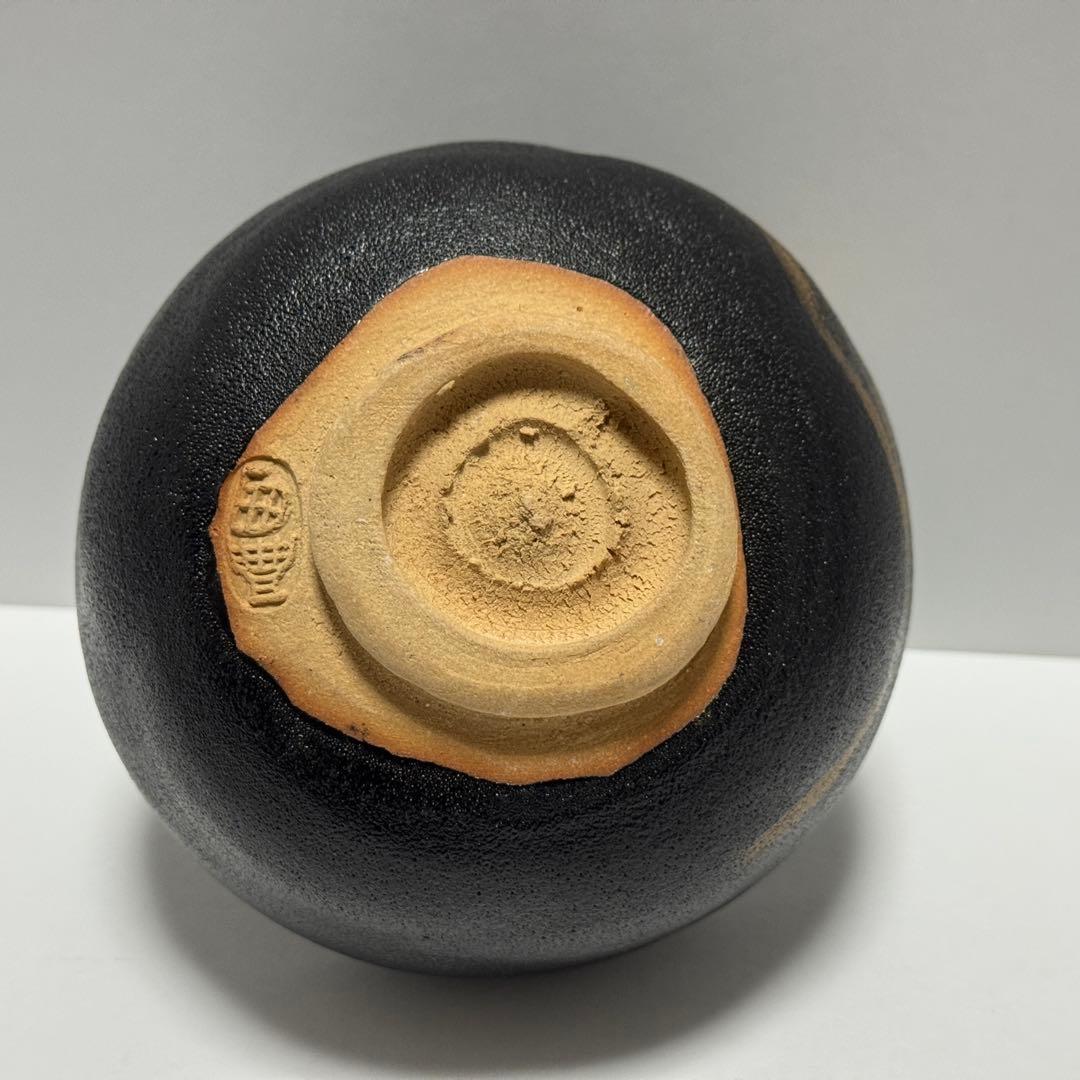 茶道具 紀州焼 那智黒 かたつむり絵 茶碗 初代 寒川栖豊 茶道