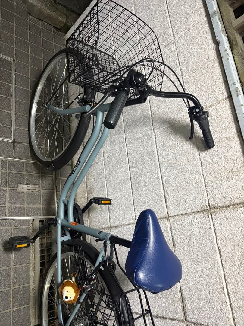 青色シティサイクル 前面バスケット付き