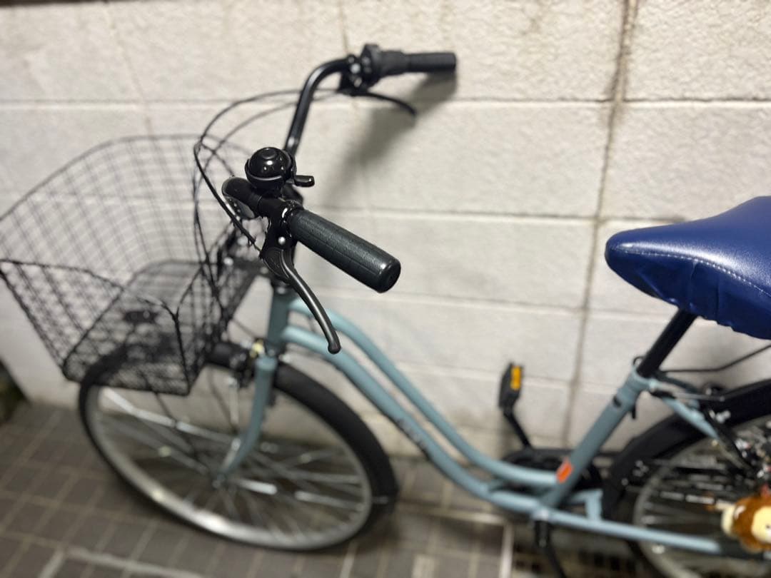 青色シティサイクル 前面バスケット付き