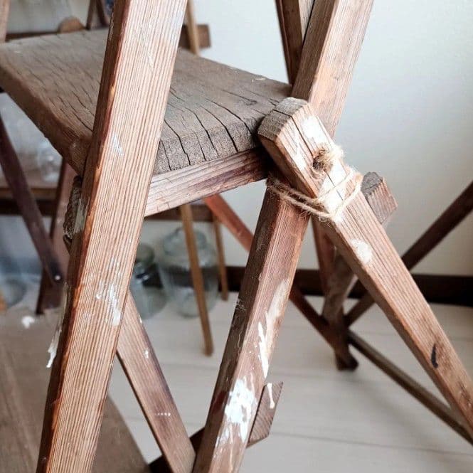 アンティーク ラダー 折りたたみ木製梯子 脚立 店舗什器 古道具 引取限定