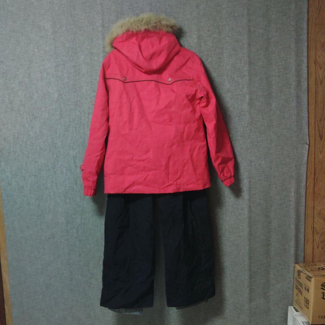 ピンク スキーウェアセット ファー付き上下L