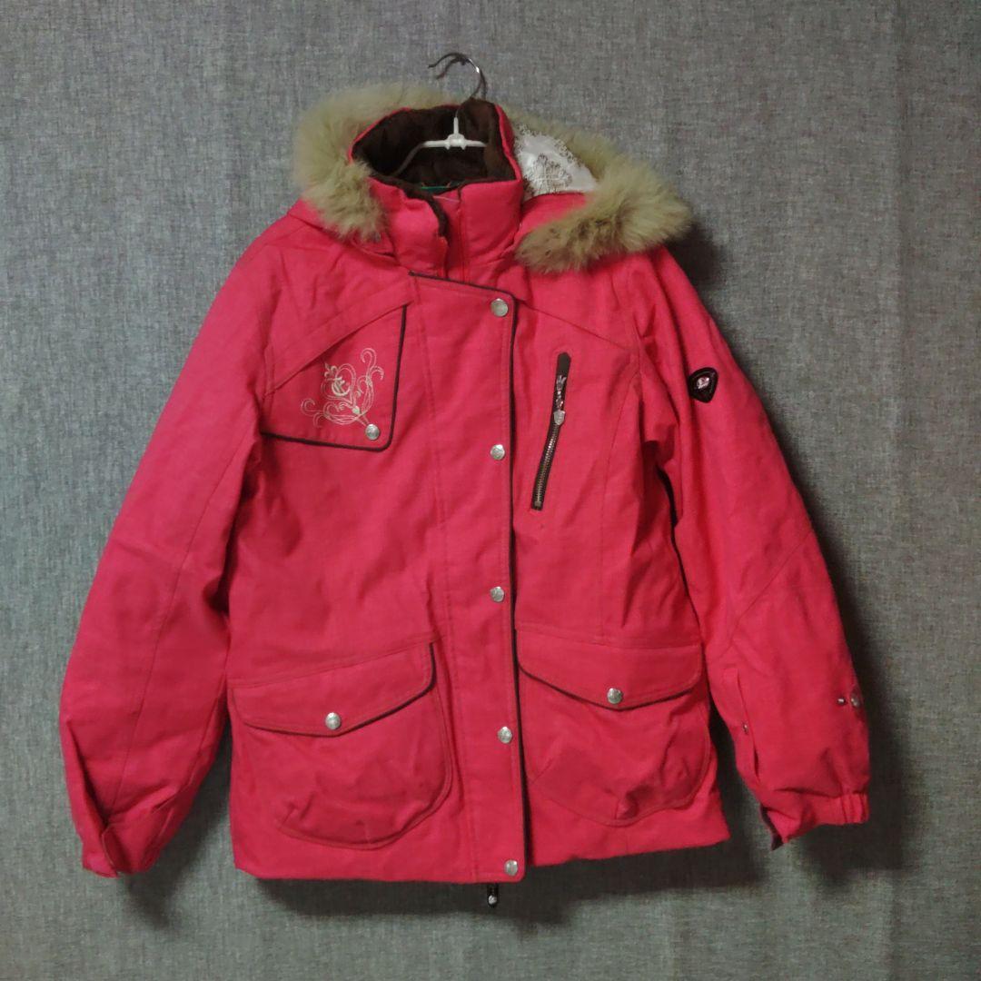 ピンク スキーウェアセット ファー付き上下L