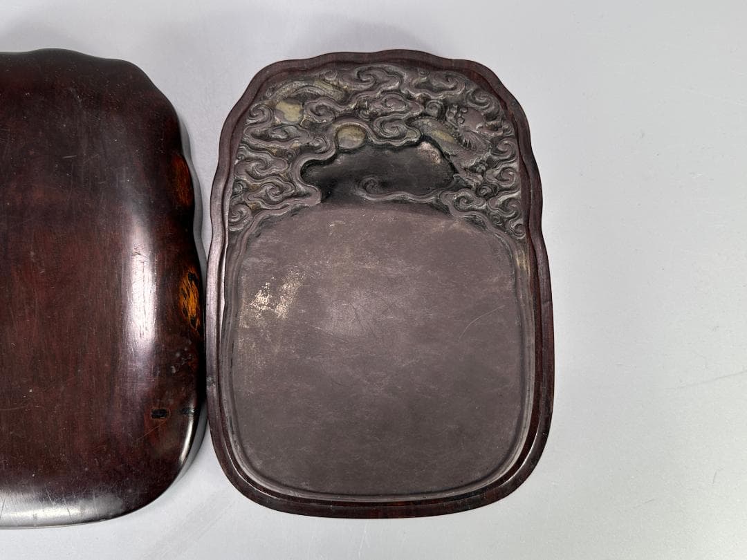 中国美術　清時代　清康熙　陳奕禧銘　祥雲龍文端渓硯　紫端渓　古物保証　唐物　古物