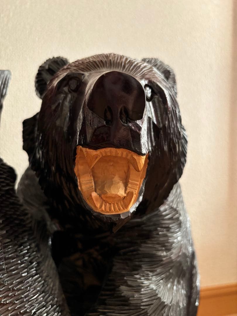 【大型40cm】北海道 木彫り熊 鮭持ち 八雲系風 無銘 民芸品 置物