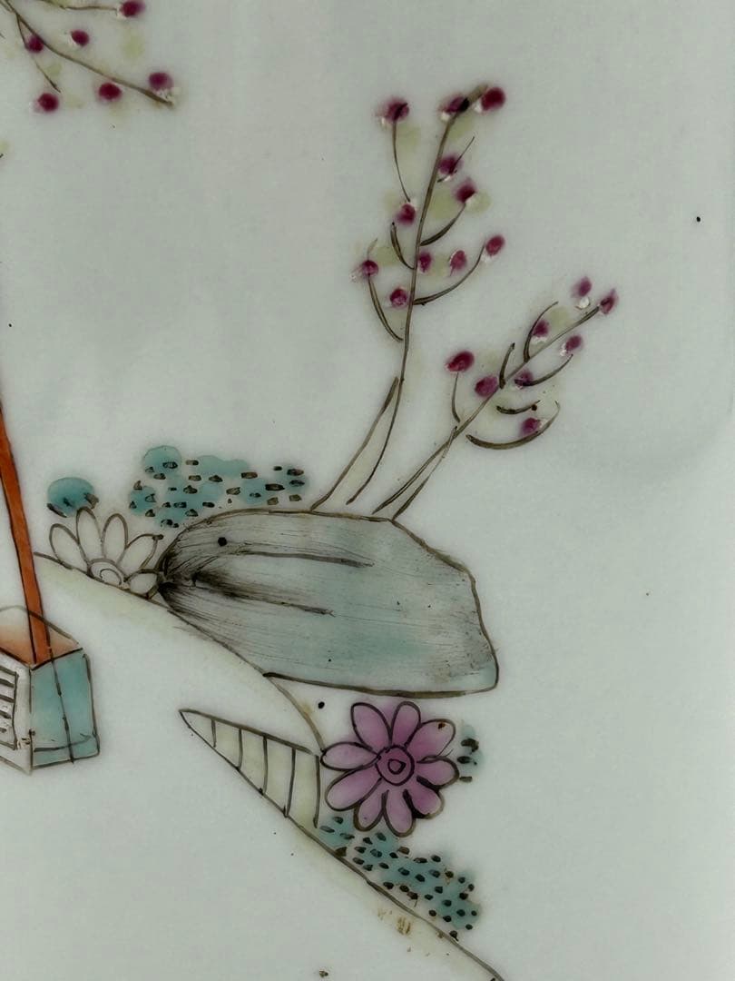 岐No28 中国　清時代　粉彩筆筒② 帽筒　美女図　同治年製　送料込み0503