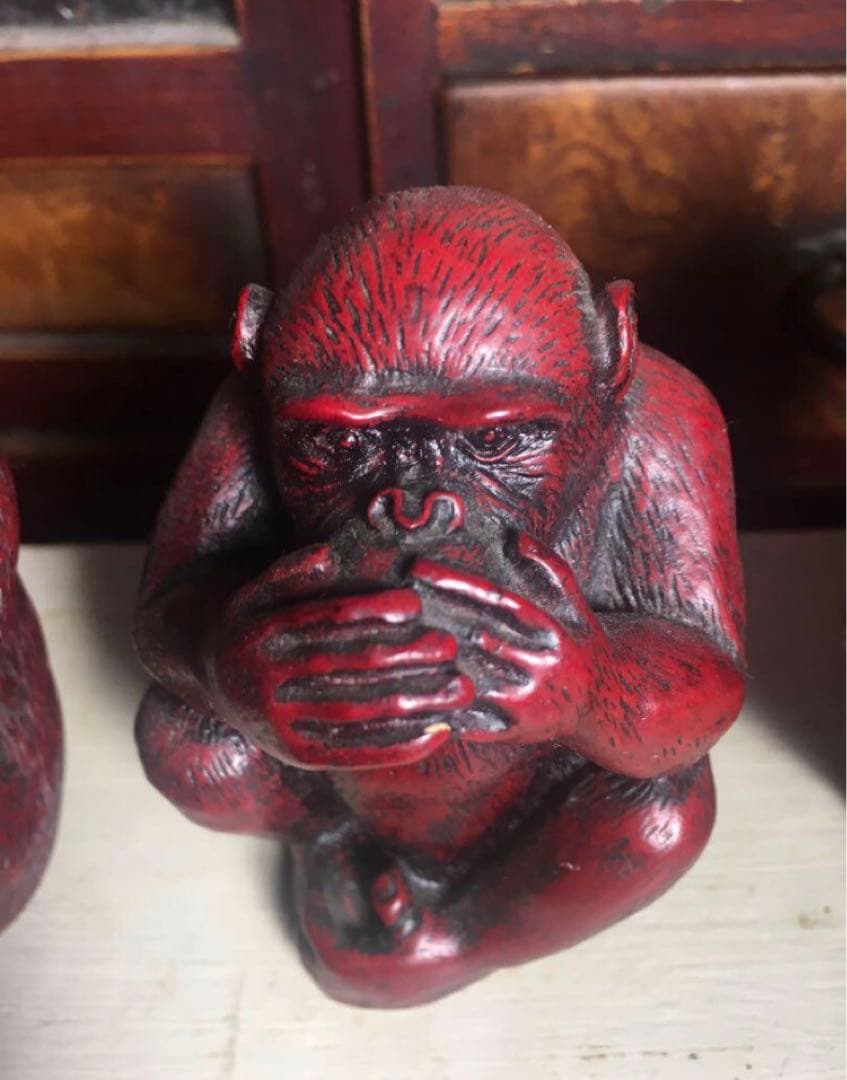 ②★ 赤寿山石 ★ 見ざる　言わざる　聞かざる★ 三猿★骨董品★三匹★お着物★