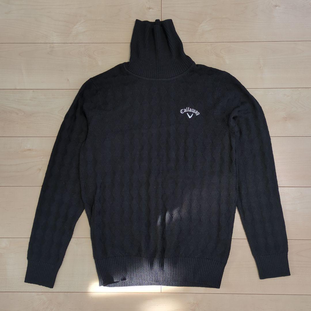Callaway アーガイル柄ニットタートルネックセーター 黒 Lサイズ