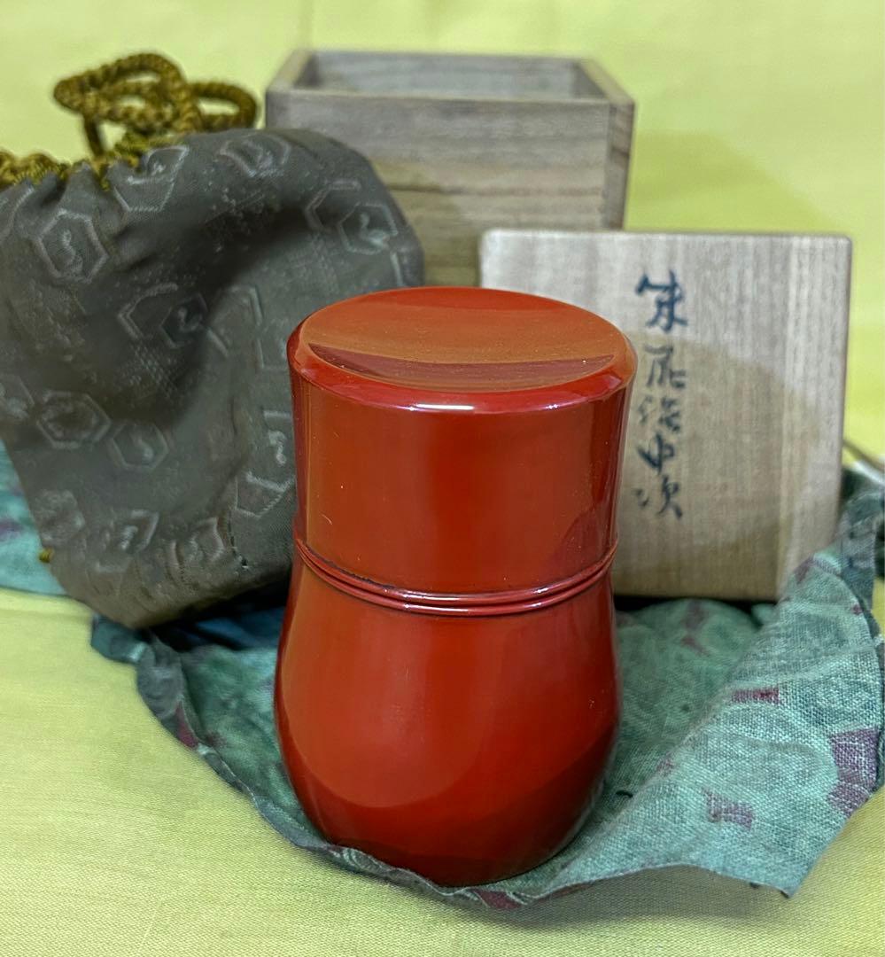 期間限定値下げ　骨董 茶道具 棗 （なつめ ）朱中次