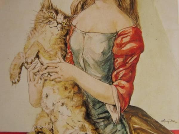 藤田嗣治【猫を抱いた少女】希少画集画、状態良好、人気作家 、人物画