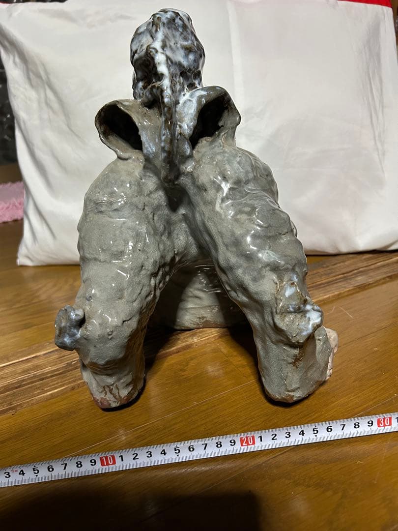 陶器 獅子の像 約30cm グレー