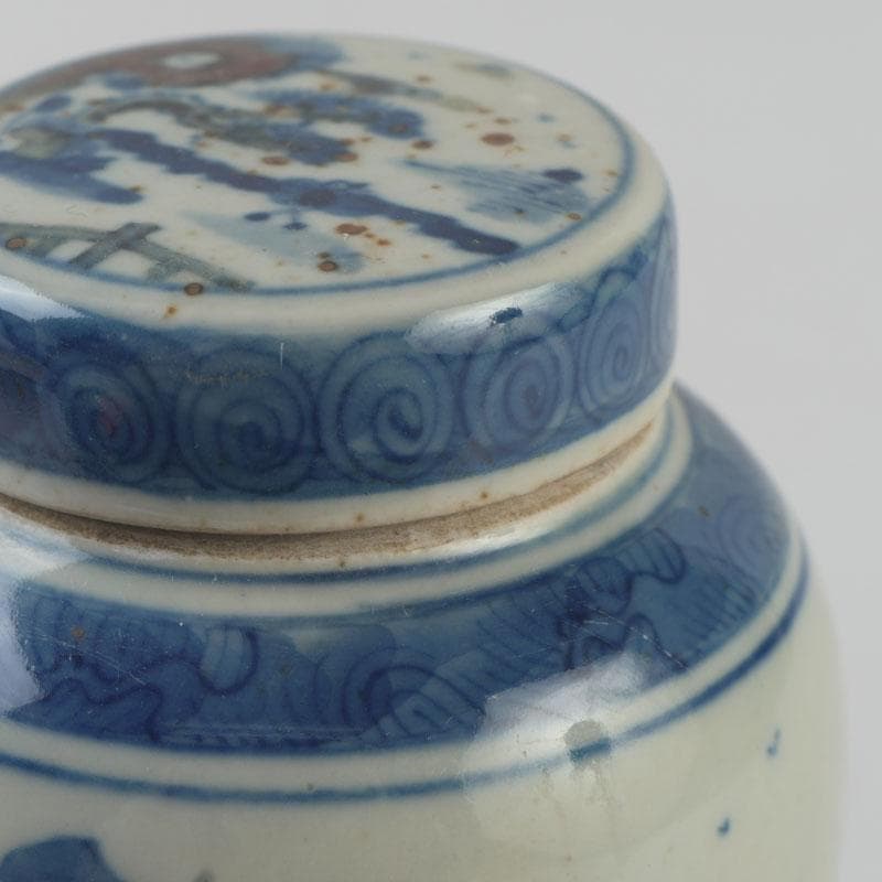 中国　青花　山水花鳥文　蓋壷　Z　8619