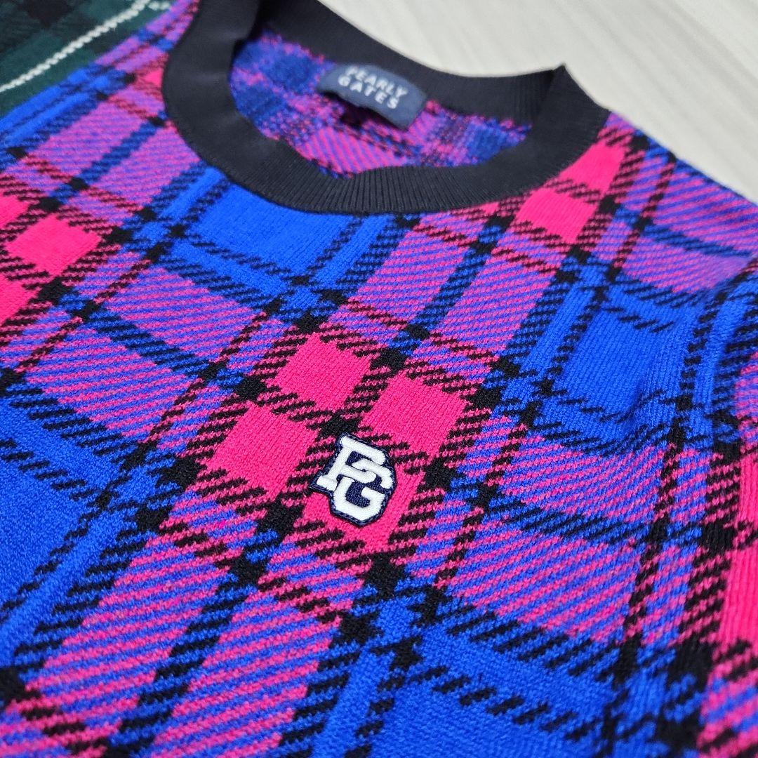 美品☆PEARLY GATES☆2023クルーネックニット5(L)マルチチェック