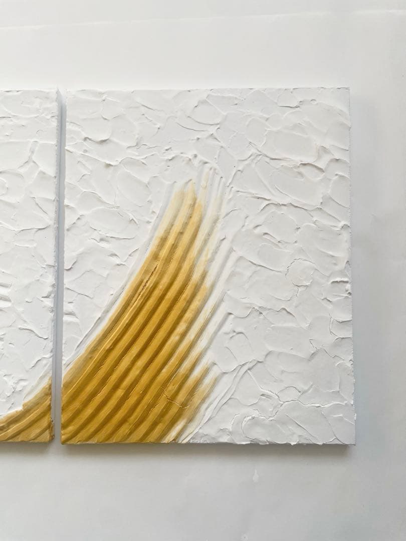 白とゴールドのテクスチャーアート 抽象画/現代アート/モダン/パネル/絵画/金