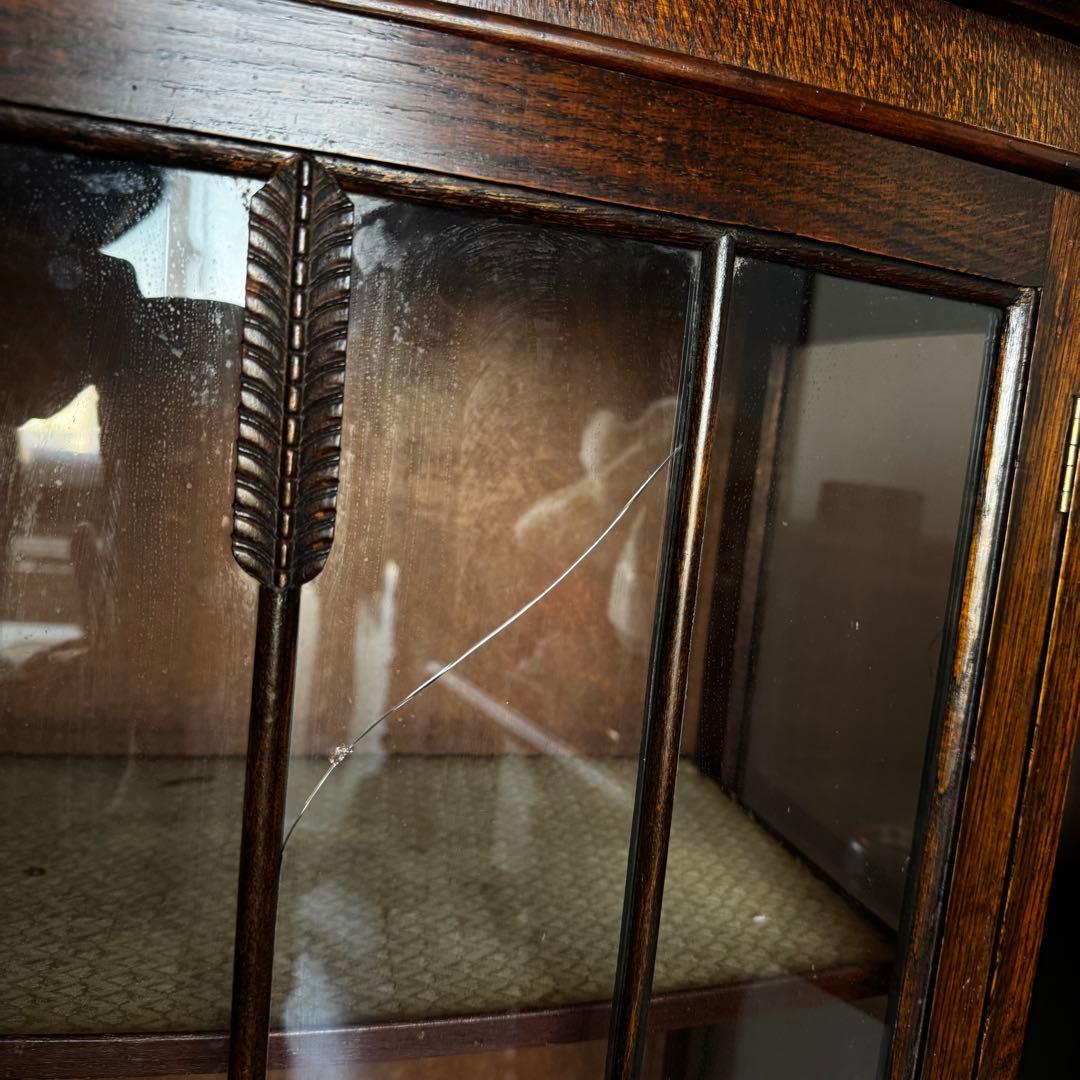 アンティーク　キュリオケース　キャビネット　コレクションケース　木製　ガラス　茶