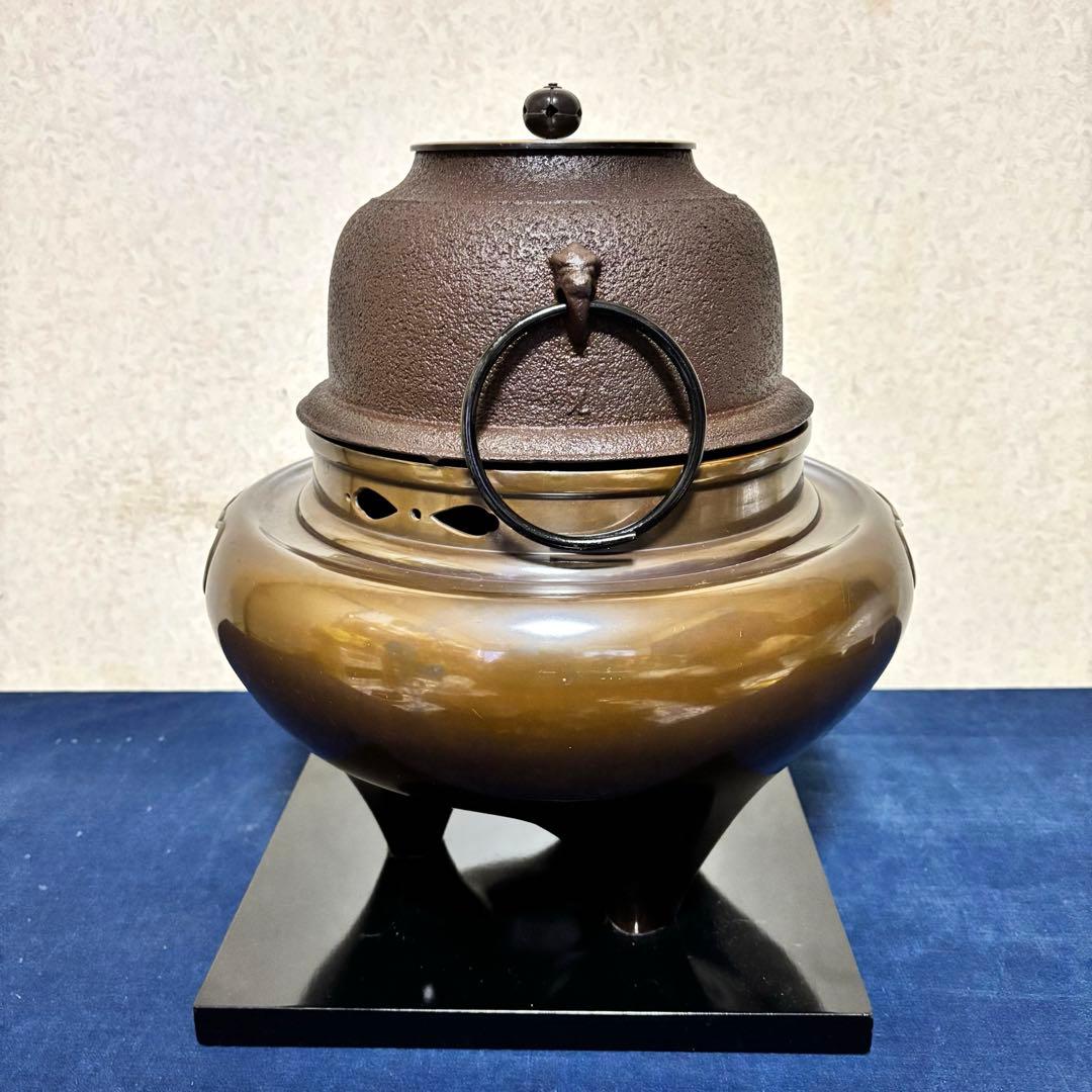 風炉/茶釜/電熱器/唐銅朝鮮風炉釜/野々田製電熱器/敷板/茶道具/お点前道具