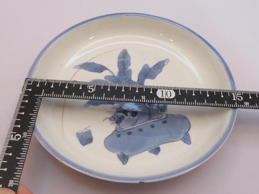 3246　古美術＜値下げ交渉大歓迎＞藍柿中皿　ヒビ有