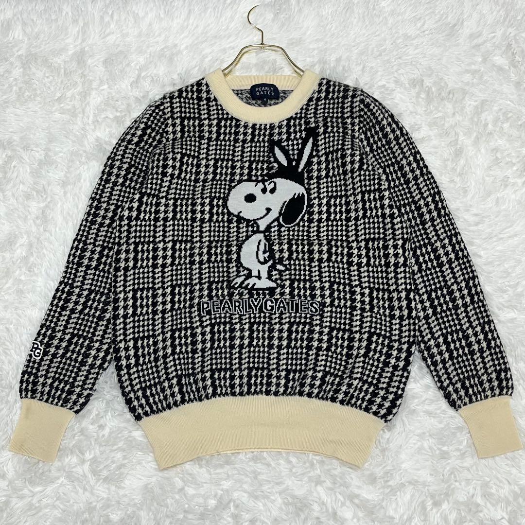 美品 パーリーゲイツ スヌーピー コラボ ウール ニット 千鳥柄 S ゴルフ