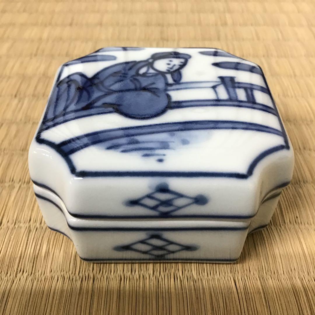 茶道具　香合　染付周茂叔香合　景雲作　共箱　S111KG