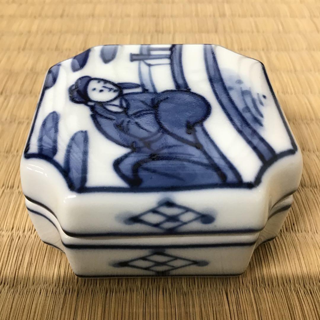 茶道具　香合　染付周茂叔香合　景雲作　共箱　S111KG