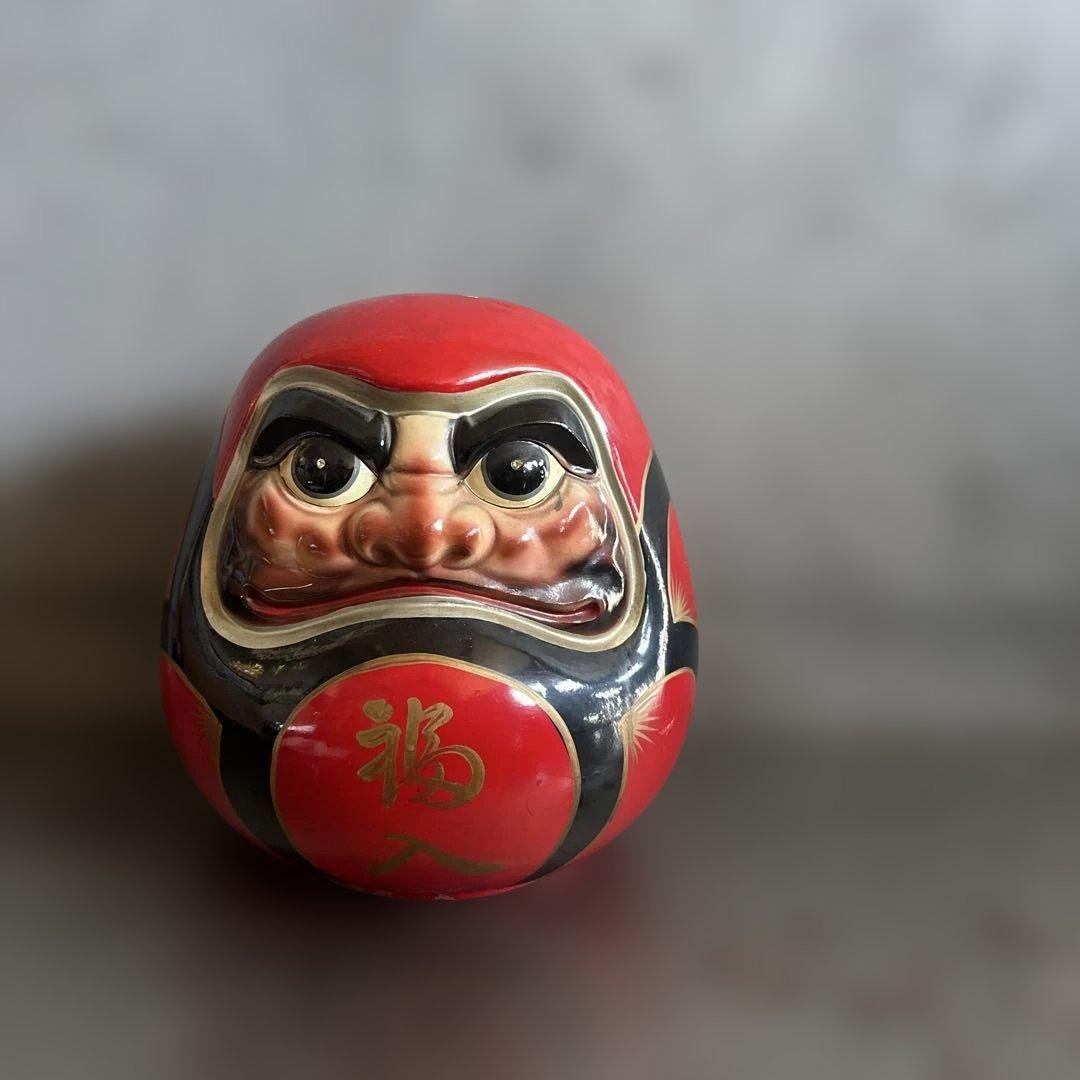 お値下げ❣️ヴィンテージ希少品‼️陶器ダルマ貯金箱　赤色の達磨 置物