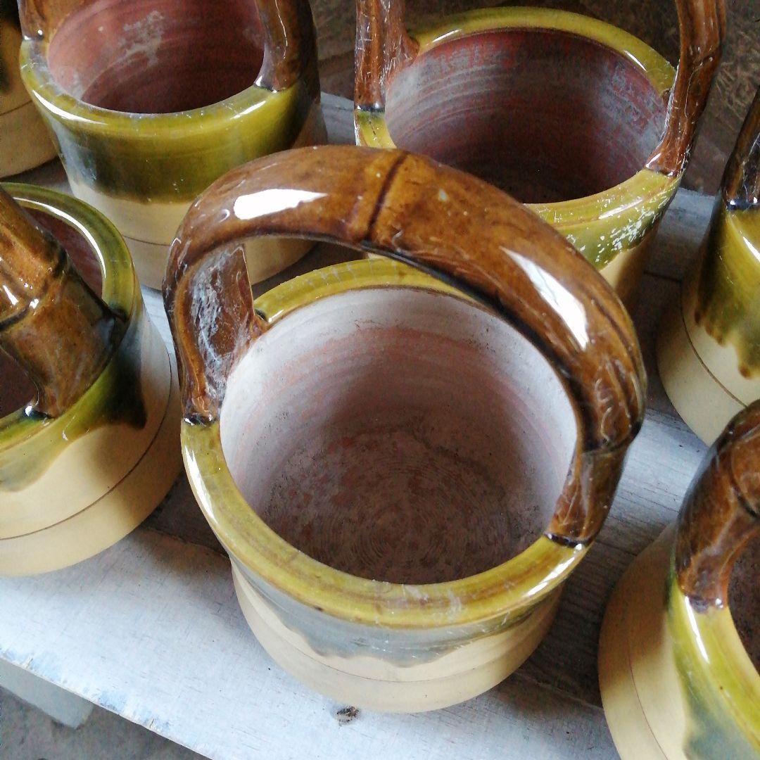 常滑焼　織部竹節手付手炙火鉢　4個　昭和中期