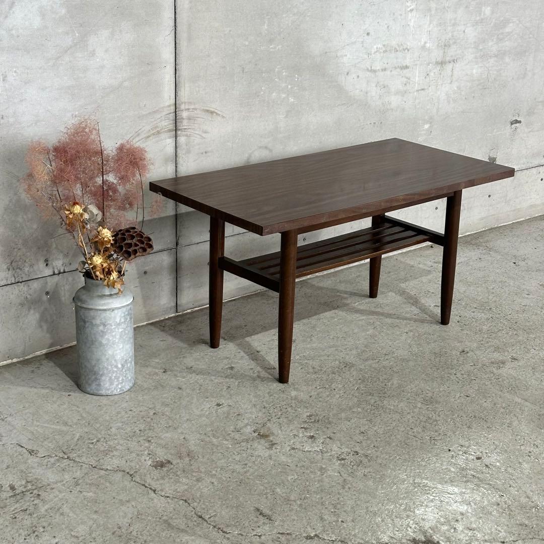 ✦80s✦ ミッドセンチュリー 昭和レトロ ローテーブル 棚付 応接 木製