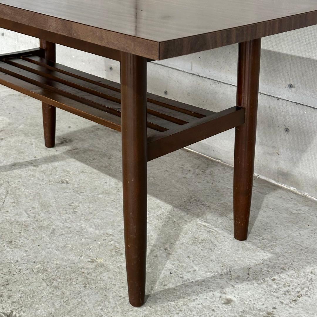 ✦80s✦ ミッドセンチュリー 昭和レトロ ローテーブル 棚付 応接 木製